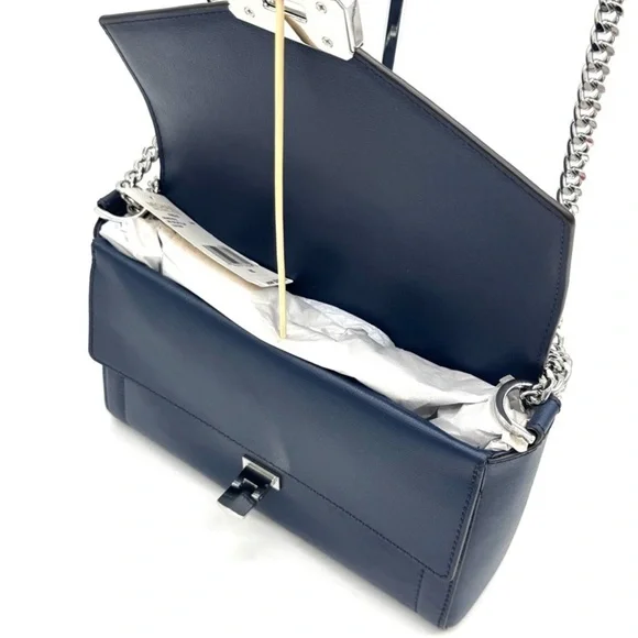 Michael Kors Kinsley leather Medium Shoulder Flap Crossbody Bag Navy Blue - Picture 7 of 9